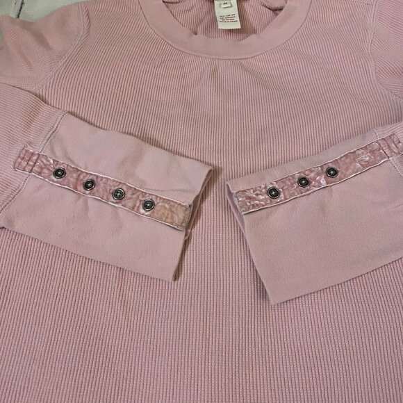 Sundance Crew Neck Thermal Waffle Knit Button Cuff Top M - Picture 6 of 6